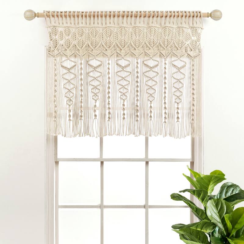 Lush Decor Boho Macrame Textured Cotton Valance/Kitchen Curtain/Wall Decor - Neutral - 30" x 40"