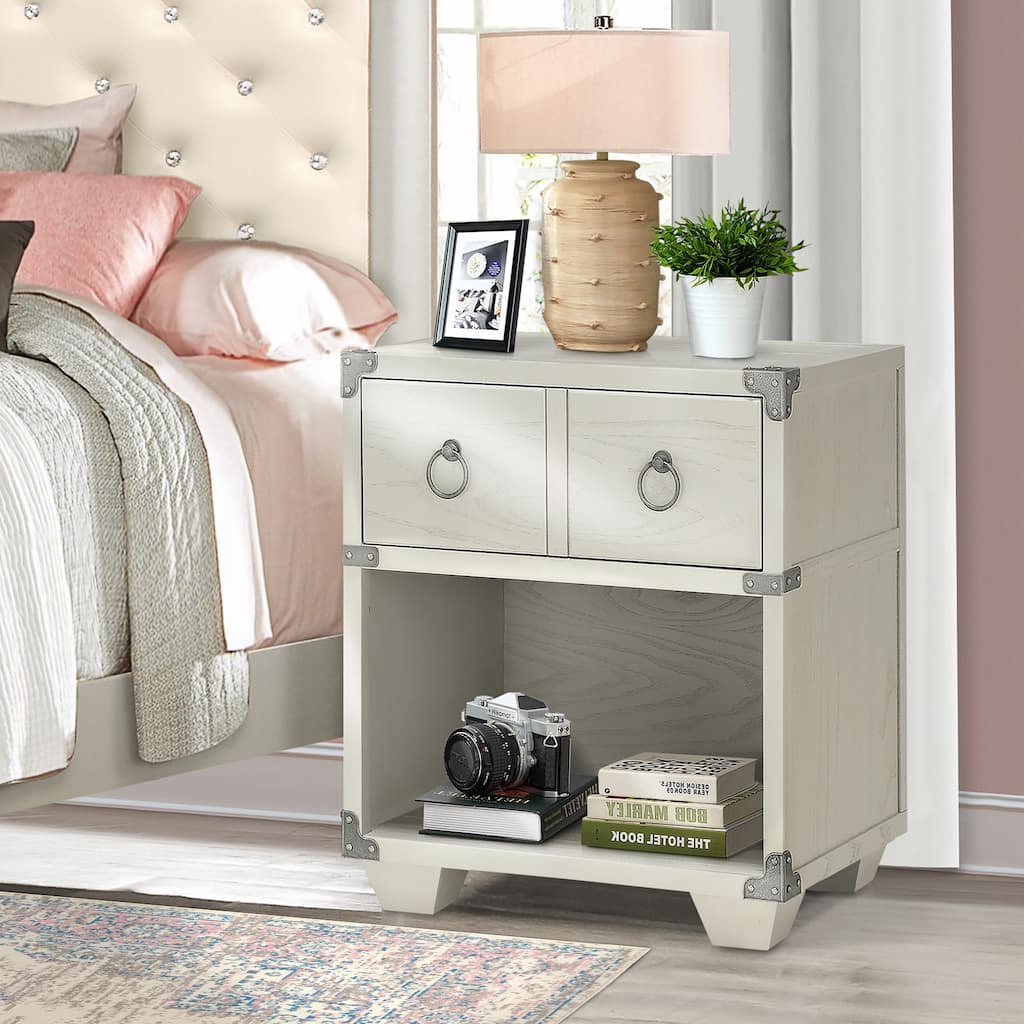 Grey Nightstand with Drawer, Open Shelf, and USB Charging Port