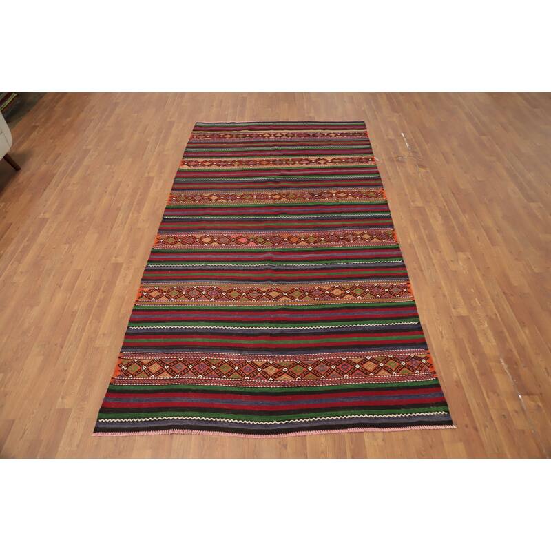 Hand Woven Oriental 100% Wool Carpet Southwestern Tribal Multi-Colored Kilim Area Rug - 10' 0'' X 5' 3''