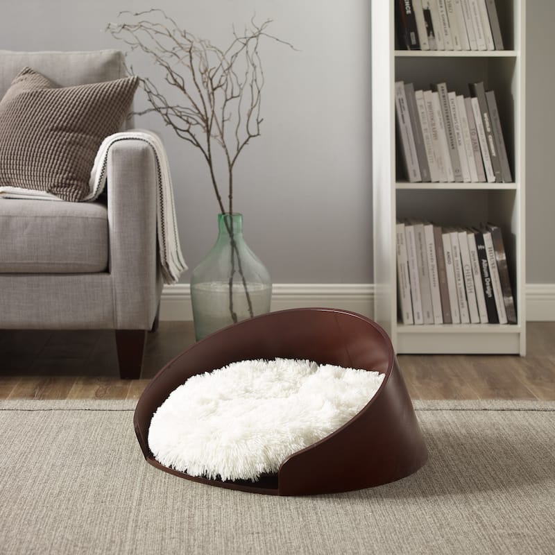 Sam's Pets Kuai Cat Bed Bent Wood Faux Fur Small Dark Brown