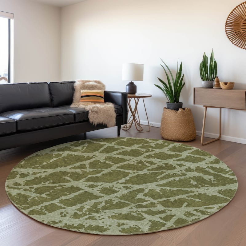 Premium Washable Super Soft Modern Crackle Mayfield Rug - Olive - 8' x 8' - Round