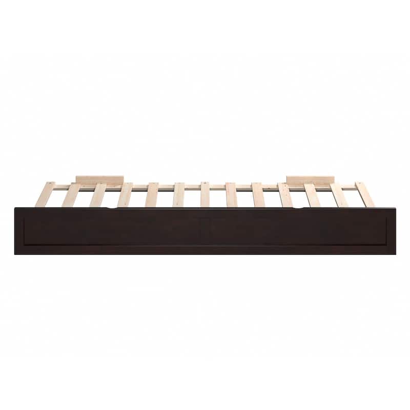 Twin XL Trundle Bed - Contemporary Espresso Bed Frame - Solid Wood - Space Saving Design