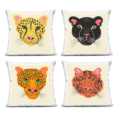 Stupell Modern Jungle Wildlife Faces Decorative Printed Throw Pillow Design by Carrie Cantwell (Set of 4)