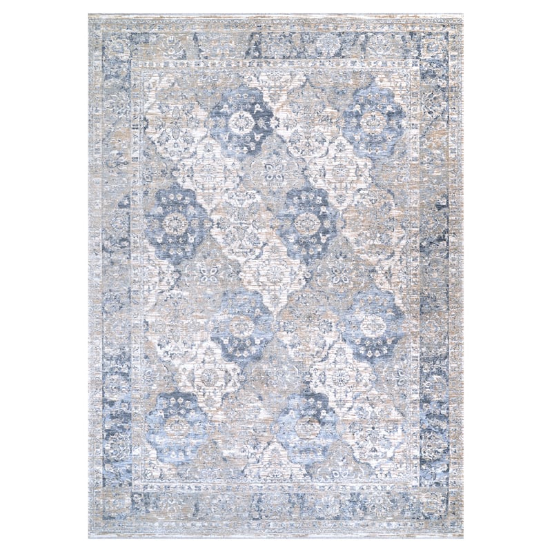 La Mode Floral Tile Beige- Gray Area Rug