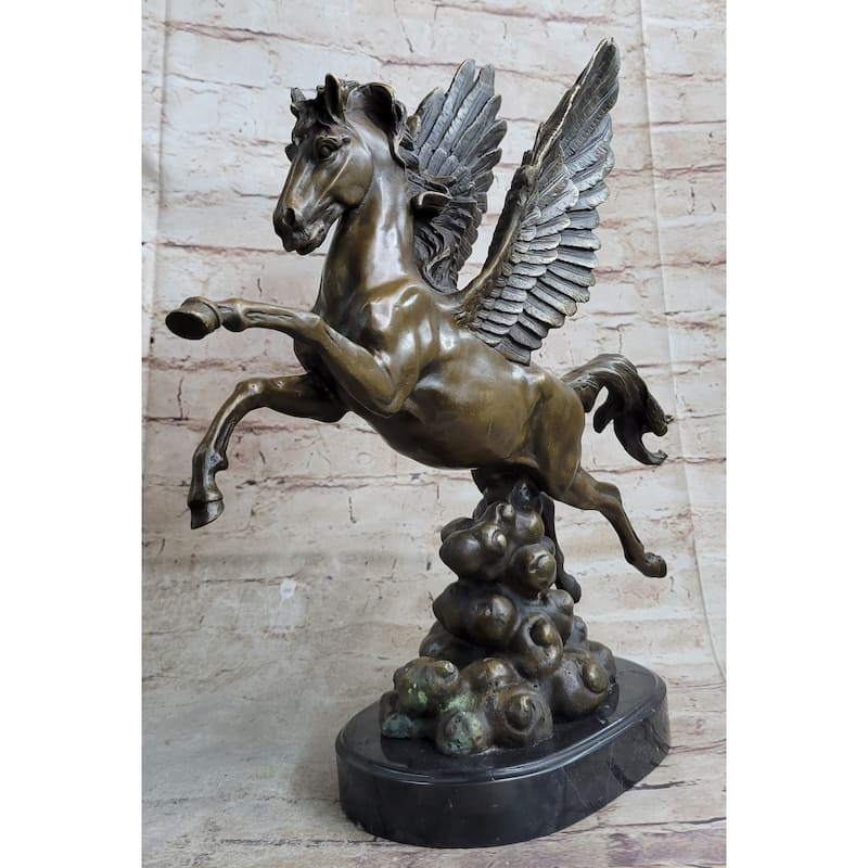 Flying Pegasus Winged Imitative Horse Greek Mythology Bronze Statue Sculpture Signed 15 Inches X 14 Inches