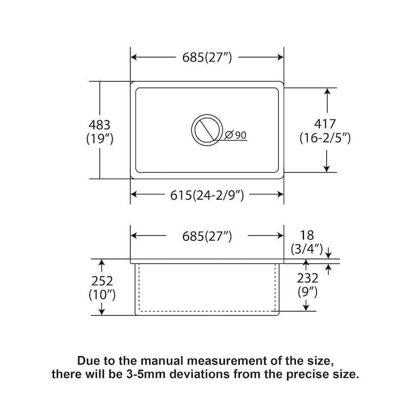 Undermount Single Bowl Ceramic Kitchen Sink in White