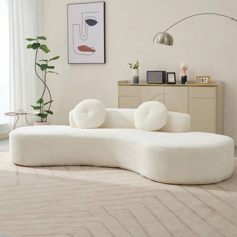 Curved Sofa Couch with Chaise, Modern Sleeper Sofa with Ottoman Bench, 105.5"
