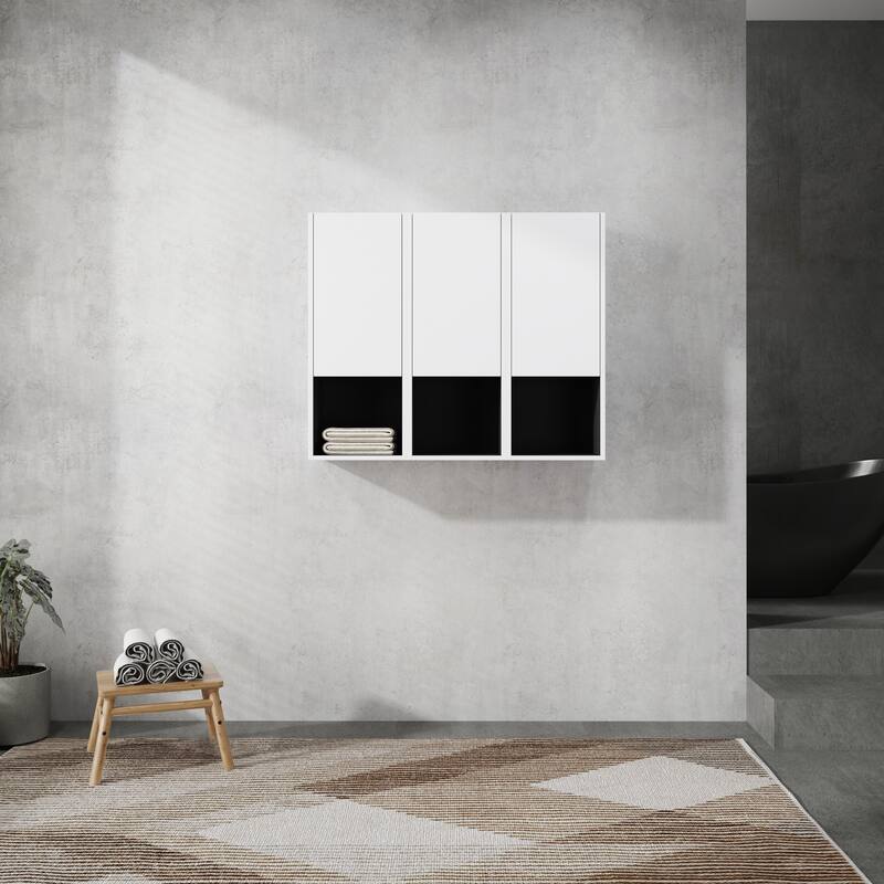 Modern Wall-Mounted Bathroom Side Cabinet with Soft-Close Doors, Floating Design, 6 Storage Compartments, 12-Inch Width