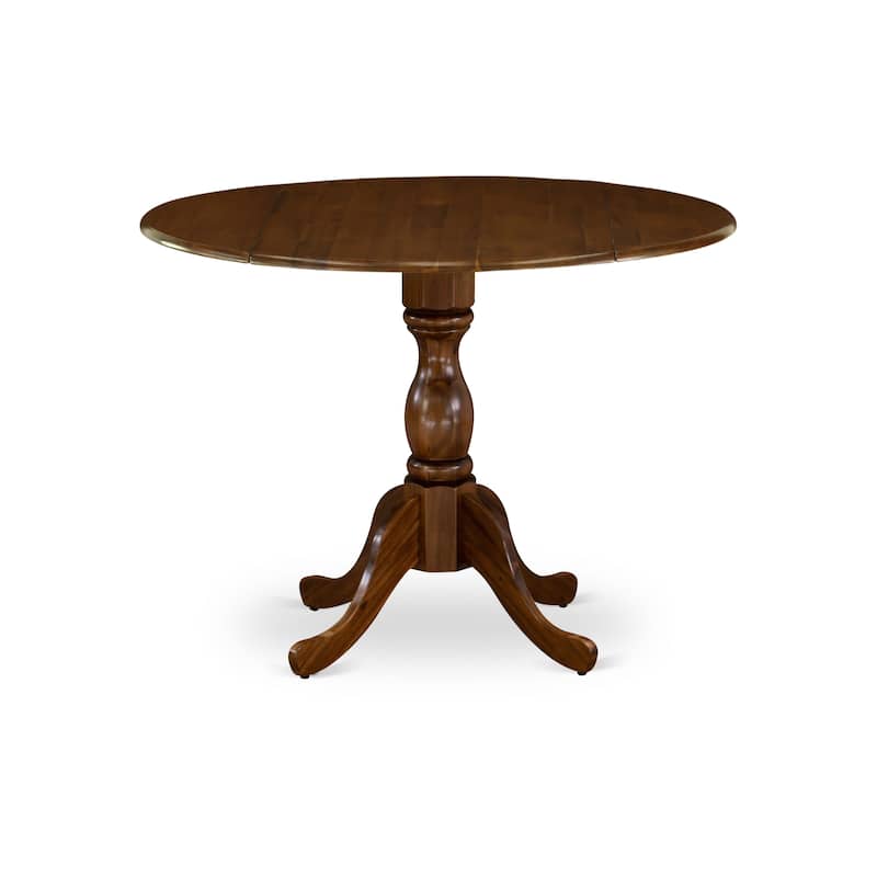 East West Furniture Dublin Modern Kitchen Table - a Round Dining Table Top with Dropleaf & Pedestal Base, (Finish Option)