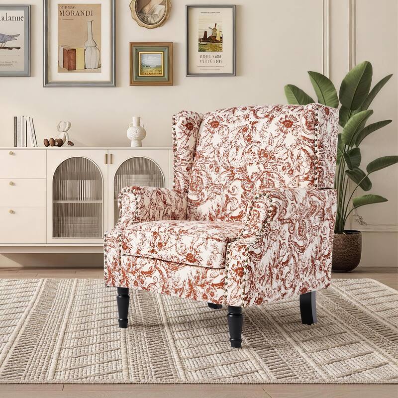 Wingback Accent Chair Nailhead Trim Living Room Reading Chair