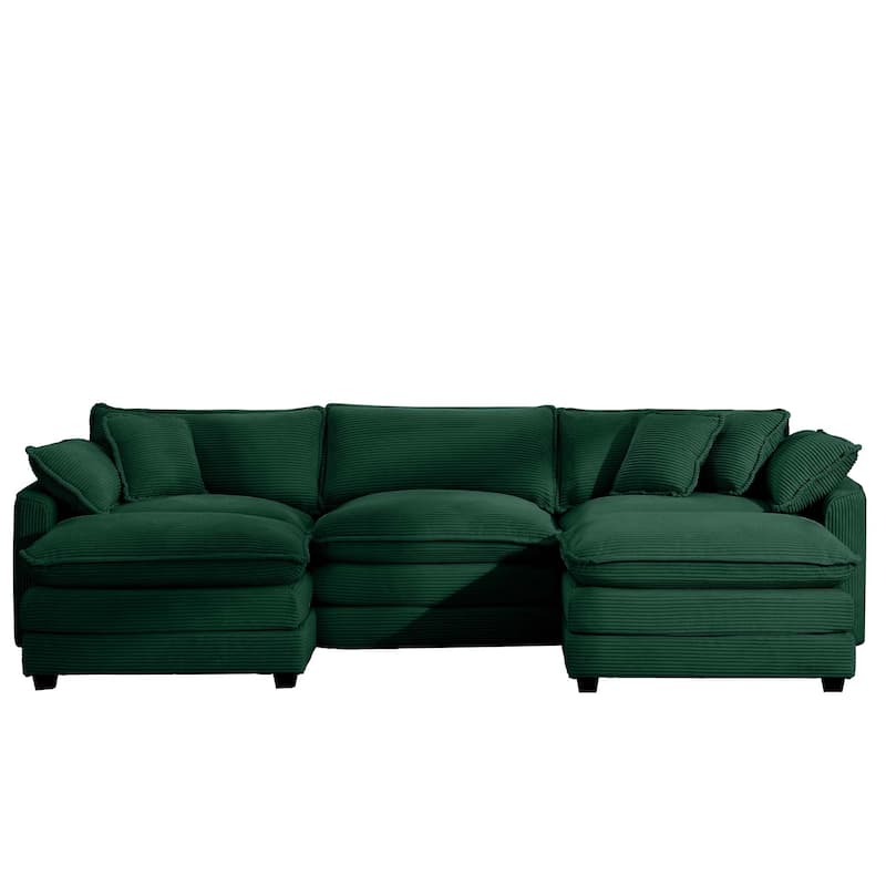 Green 115" Corduroy Cloud U-Shaped Sectional Sofa with 2 Removable Ottomans