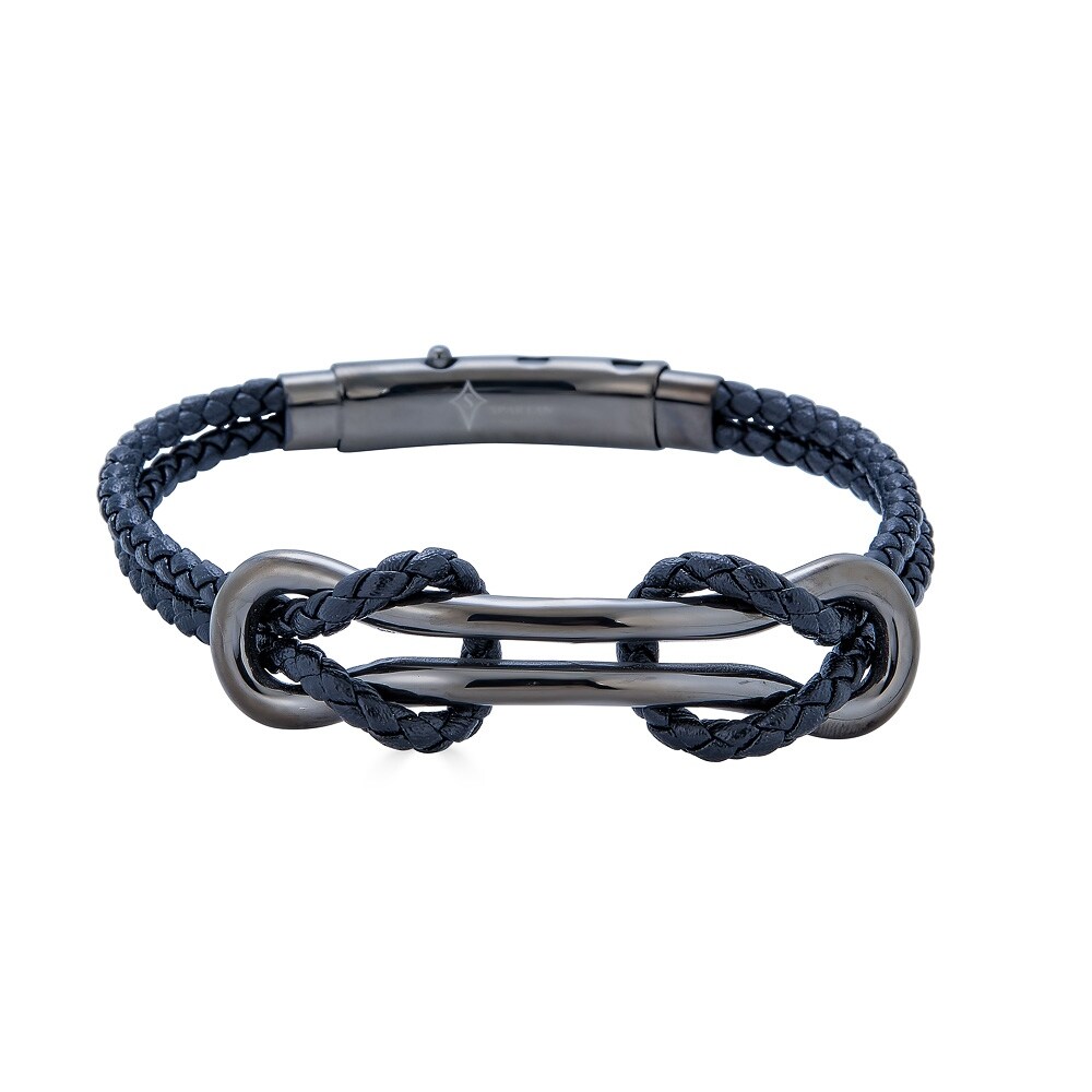 超激安 Leather Bracelet For Men Women Execharge Fashion Black Braided Cuff Bracelet 8 66 Inch 別注 Www Endocenter Com Ua