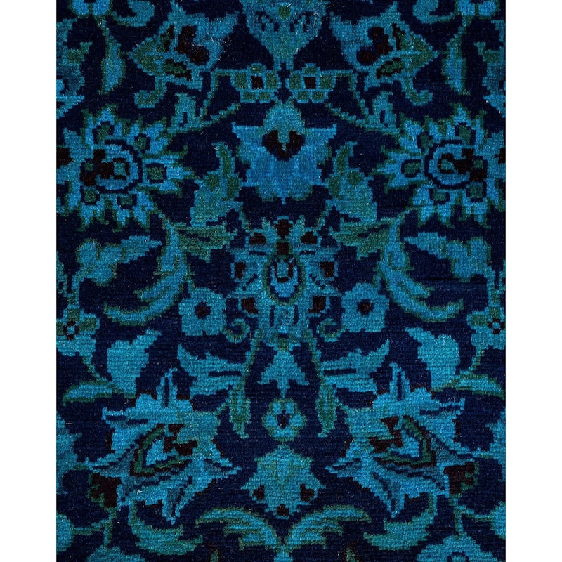 Overton Hand Knotted Wool Vintage Inspired Modern Contemporary Overdyed Blue Runner Rug - 2' 7" x 8' 1"