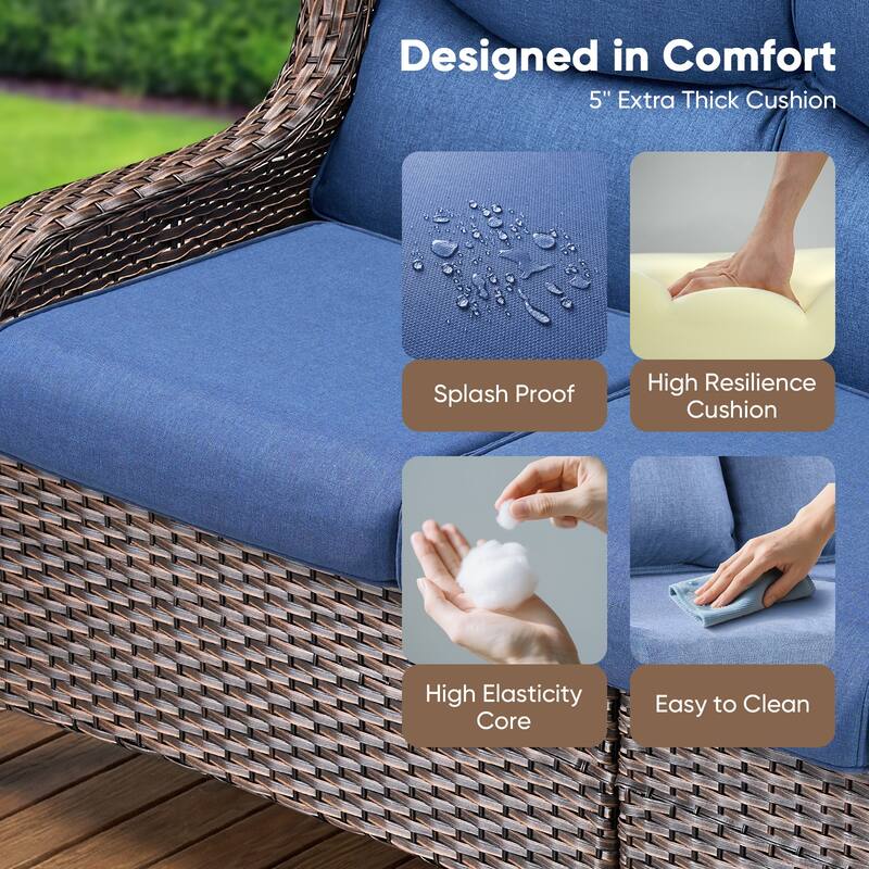 Pocassy Outdoor Propane Fire Table with Sofa Swivel Chair Table Funiture Set.