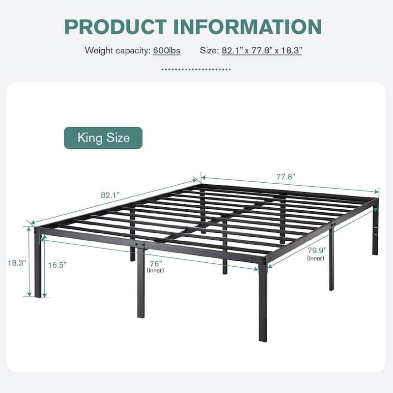 18-inch Metal Platform Bed Frame with Under-Bed Storage Space-Twin/Queen/King/Full