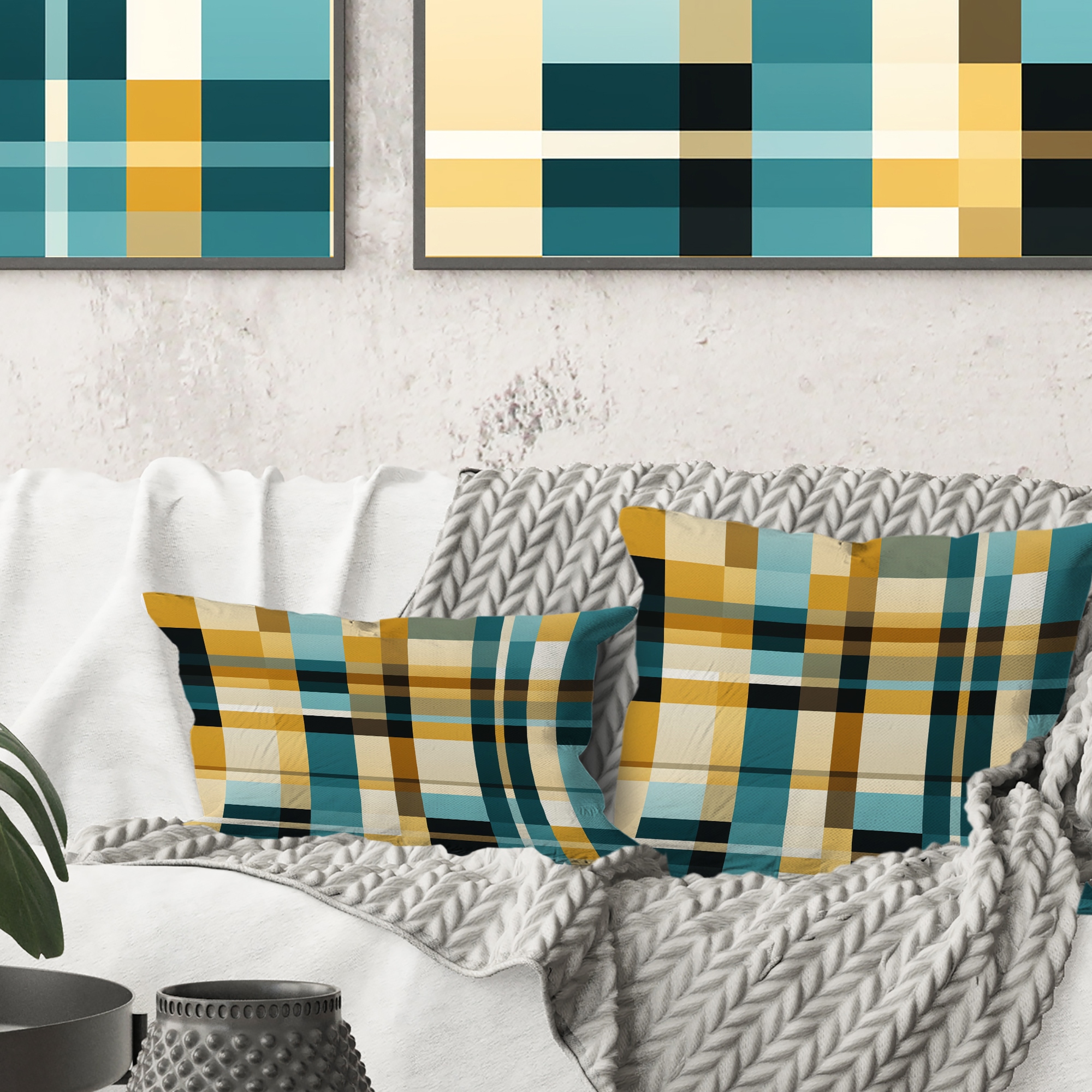 Yellow Plaid Throw Pillows Bed Bath Beyond