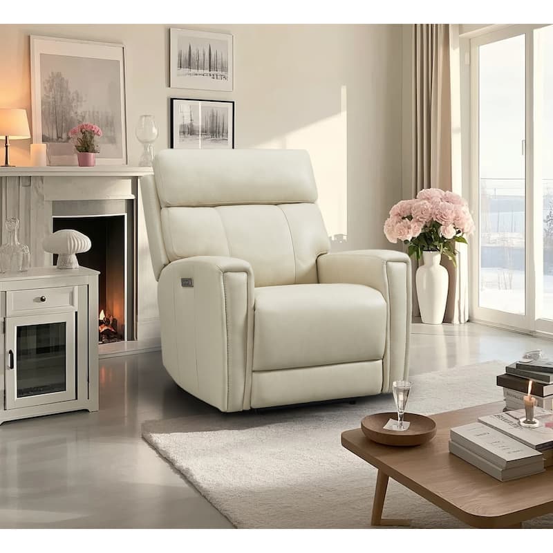 Genuine Leather Zero Gravity Power Recliner Chair with Power Headrest, USB&USB-C Port - Cream