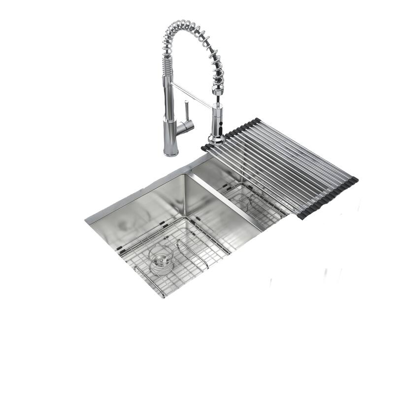 16 Gauge Stainless Steel Undermount Double Bowl Kitchen Sink - 32x18 inch,(60/40)