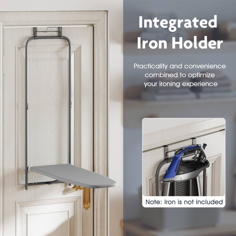 Over The Door Foldable Ironing Board with Iron Holder Space Saving Laundry Room Organizer - 42” x 17” x 50”