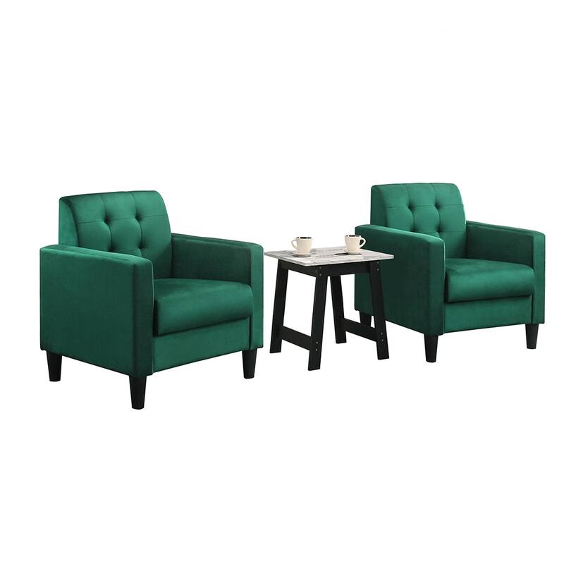 3 Piece Velvet Upholstered Armchairs and End Table - Green
