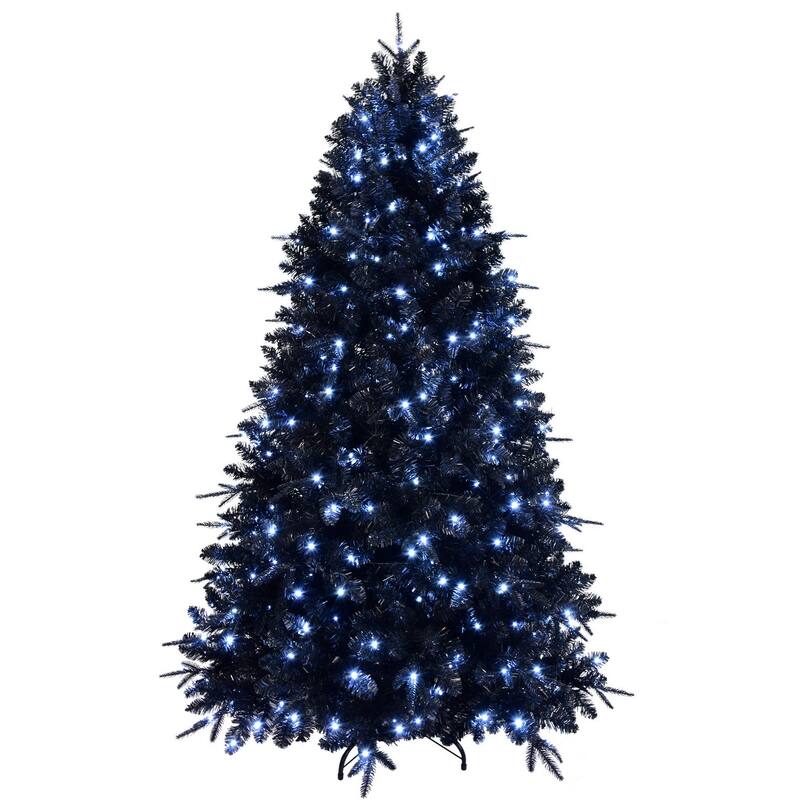 HomeRoots 8' Black Pre Lit Full Fir Christmas Tree - 60.00 in. x 96.00 in. x 60.00 in.