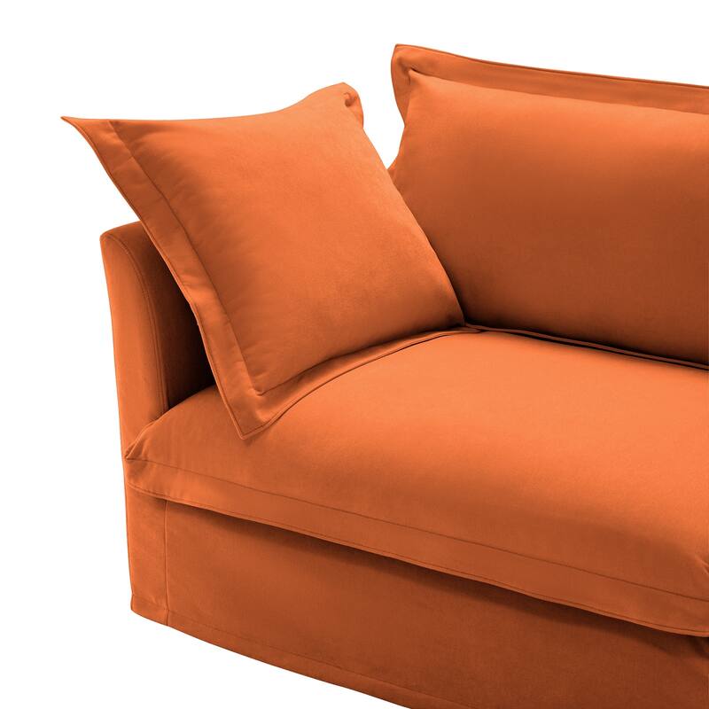 Armless Orange Sofa in Chenille Material