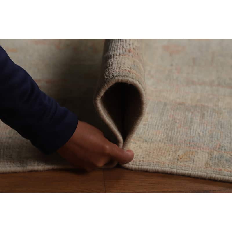Transitional Blue Oushak Turkish Rug Hand-Knotted Wool Carpet - 5'1"x 8'0"