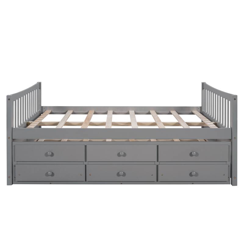 Wooden Twin/Full Daybed with Pull-Out Trundle and Storage Drawers
