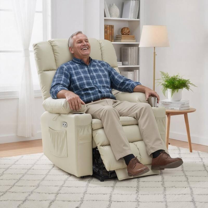 MCombo Medium Dual Motor Power Lift Recliner Chair Infinite Position, Massage and Heat, Extended Footrest, Faux Leather 7890