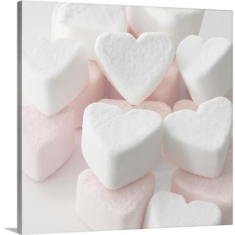 "Selection of pink and white heart shaped marshmallows." Canvas Wall Art - Multi