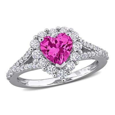 Miadora 2 1/2ct TGW Created Pink Sapphire & Created White Sapphire Heart Engagement Ring Sterling Silver