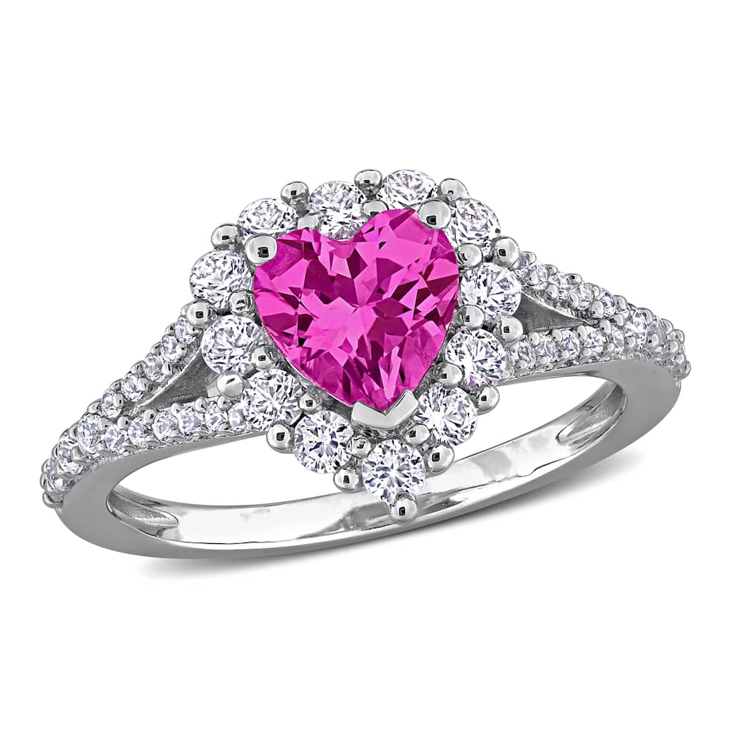 Miadora 2 1/2ct TGW Created Pink Sapphire & Created White Sapphire Heart Engagement Ring Sterling Silver