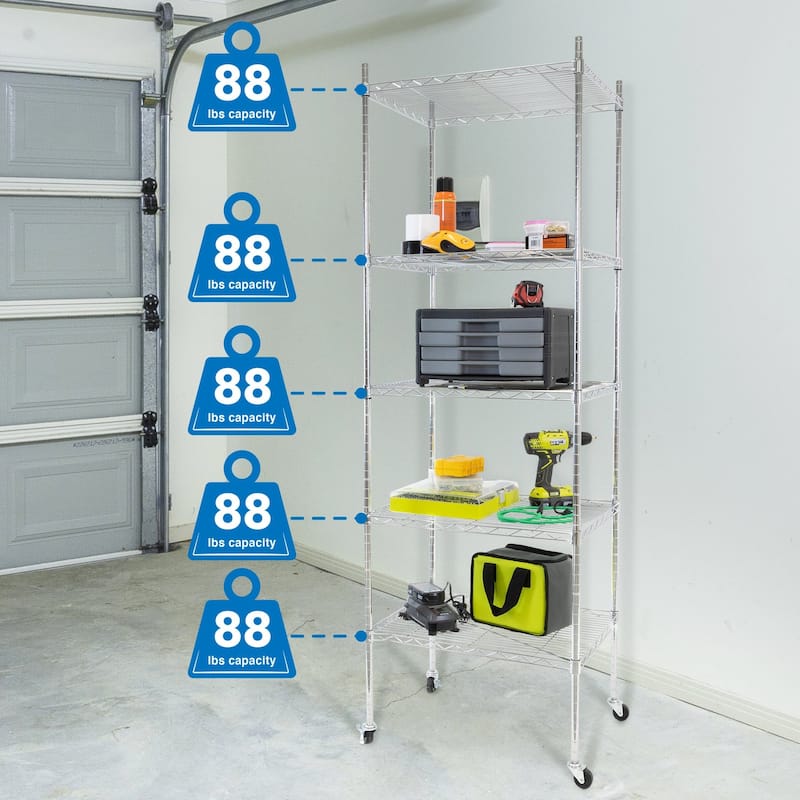 Mount-It! 5 Tier Wire Shelving with Wheels | Kitchen Storage