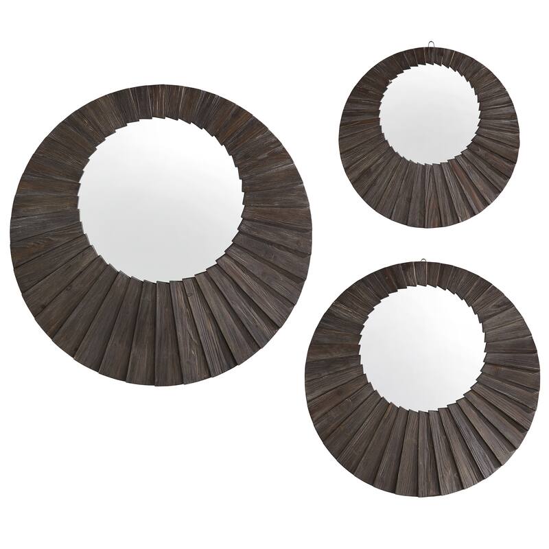 Xavier Dark Brown Reclaimed Wood Round Seashell Wall Mirror by iNSPIRE Q Modern
