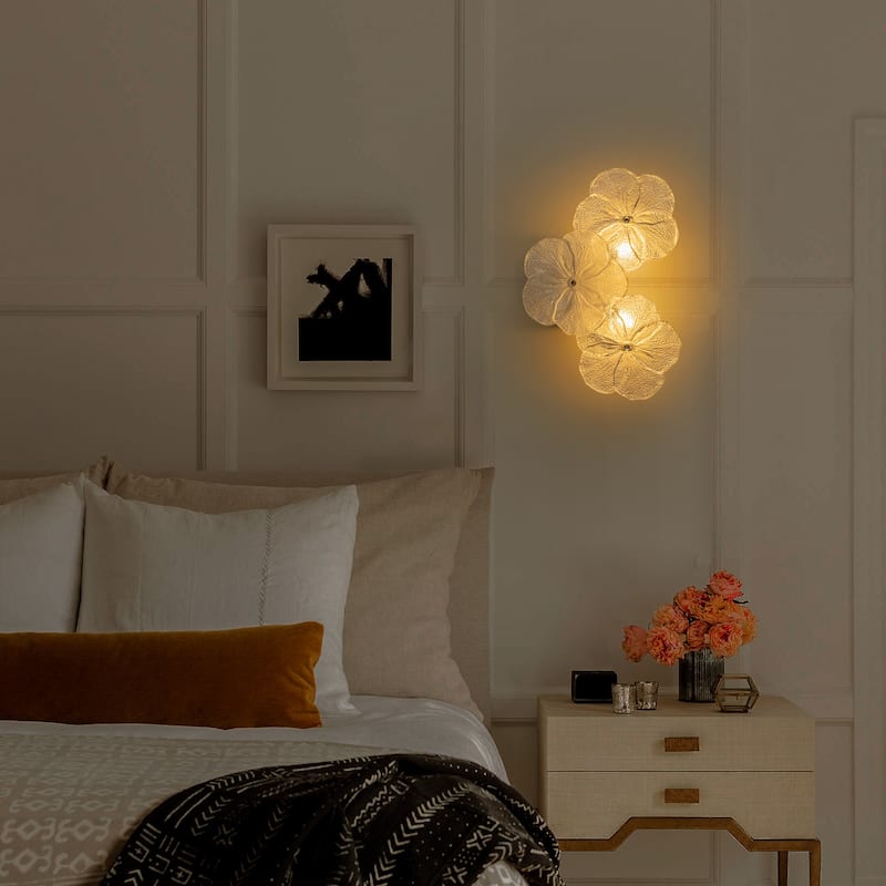 Modern Elegant Clear and Frosted Bubble Glass Flower Petal Wall Sconce