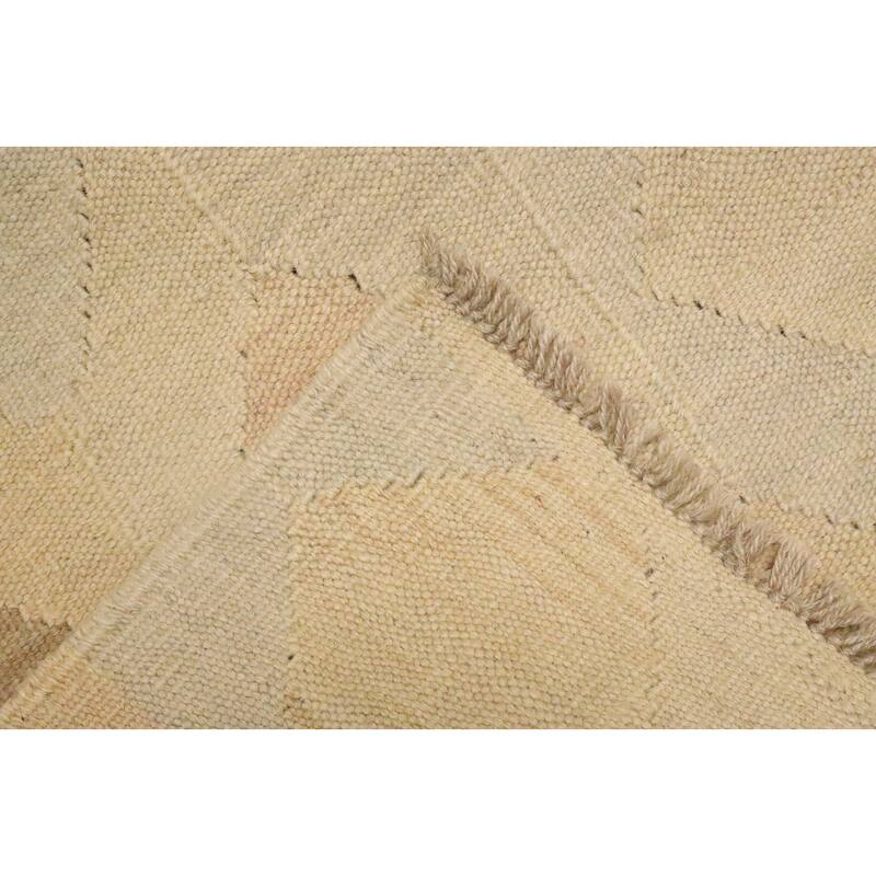 Hand Woven Oriental 100% Wool Carpet Southwestern Modern Beige & Ivories Kilim Runner Rug - 9' 9'' X 2' 6''