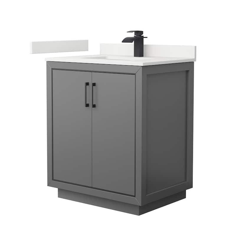 Wyndham Collection WCF111130S-QTZ-UNSMXX Icon 30" Free Standing Single - Dark Gray / White Quartz Top / Matte Black