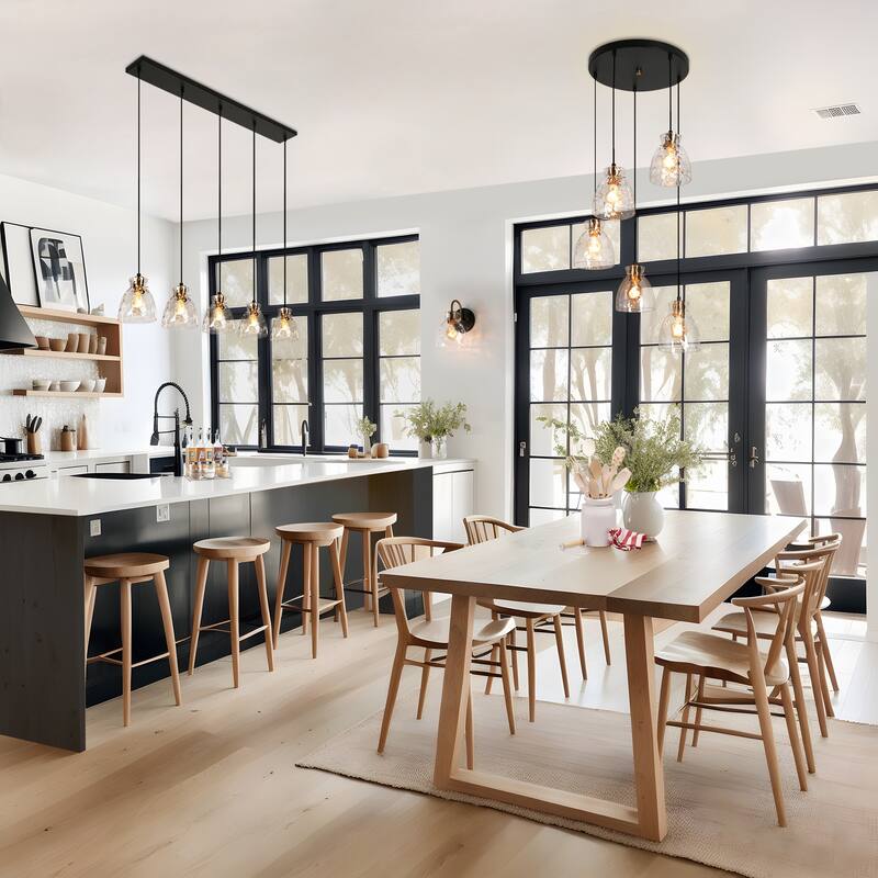 Elisie Modern Linear 40-inch Chandelier Cluster Water Glass Pendant Light Hammered Kitchen Island Bar - 40"W x 5.5"D x 12"-68"H