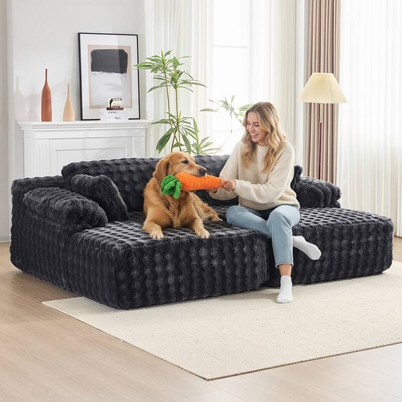 93" Velvet King Size Chaise Lounge Sofa Bed Sleeper Sofa with Dual Mattress