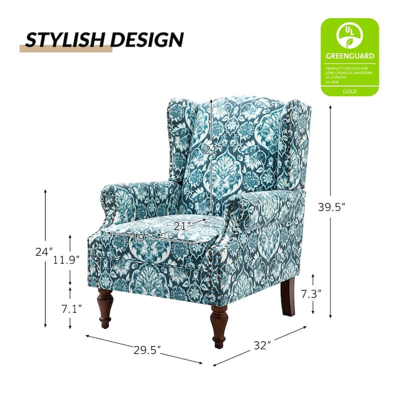 Gott Traditional Wingback Armchair with Solid Wood Legs by HULALA HOME