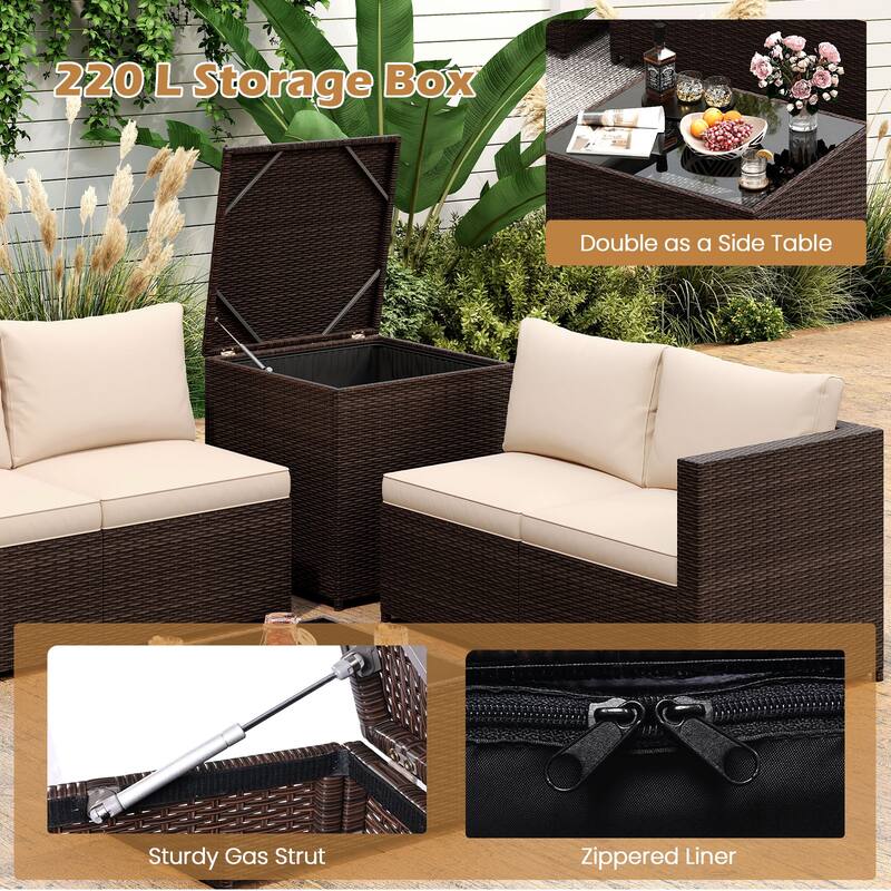 8 PCS Wicker Patio Furniture Set Rattan Sofa Set w/ Storage Box