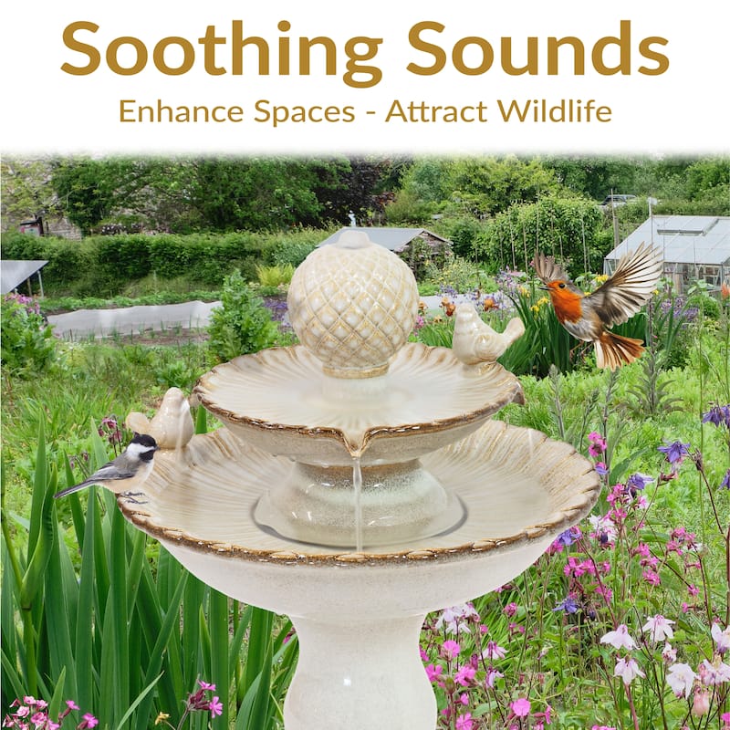 Sunnydaze 2-Tier Resting Birds Ceramic Outdoor Water Fountain - 27"