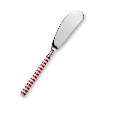 Candy Stripe Cheese Spreader Knife - Stainless Steel Serving Utensil for Christmas - Red Multi - 6" x 1" x 0.25"