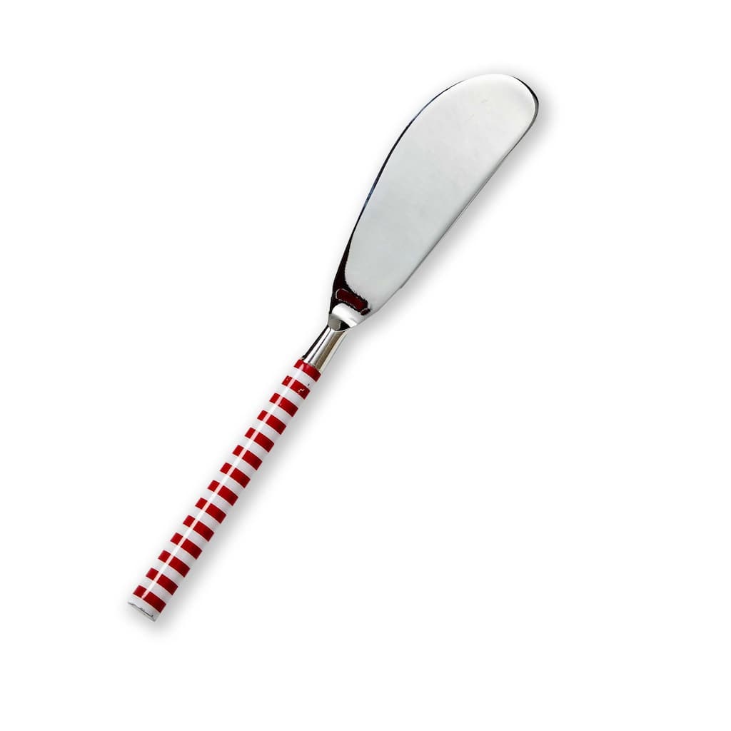 Candy Stripe Cheese Spreader Knife - Stainless Steel Serving Utensil for Christmas - Red Multi - 6" x 1" x 0.25"