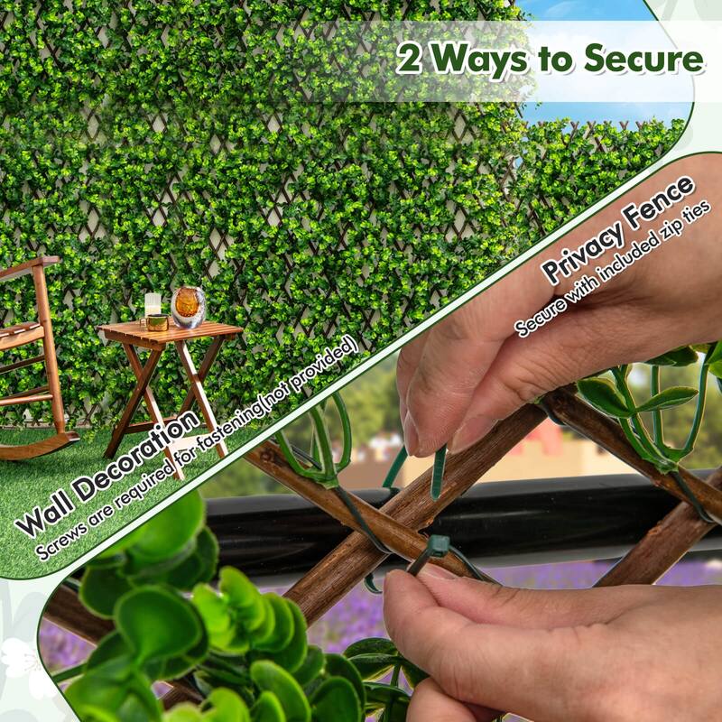 Gymax 2PCS Expandable Fence Privacy Screen Decorative Faux Eucalyptus