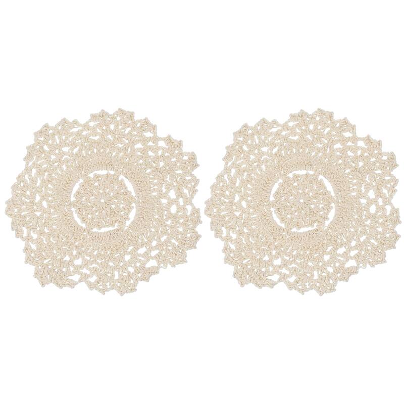 Crochet Doilies, 2 Pcs Handmade Lace Crochet Placemat Coaster, Beige
