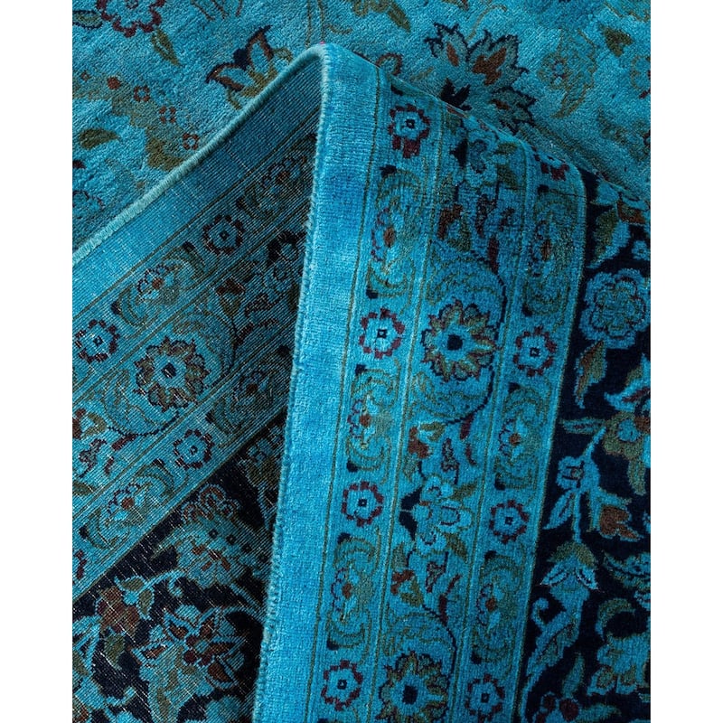 Overton Hand Knotted Wool Vintage Inspired Modern Contemporary Overdyed Blue Area Rug - 10' 2" x 14' 7"