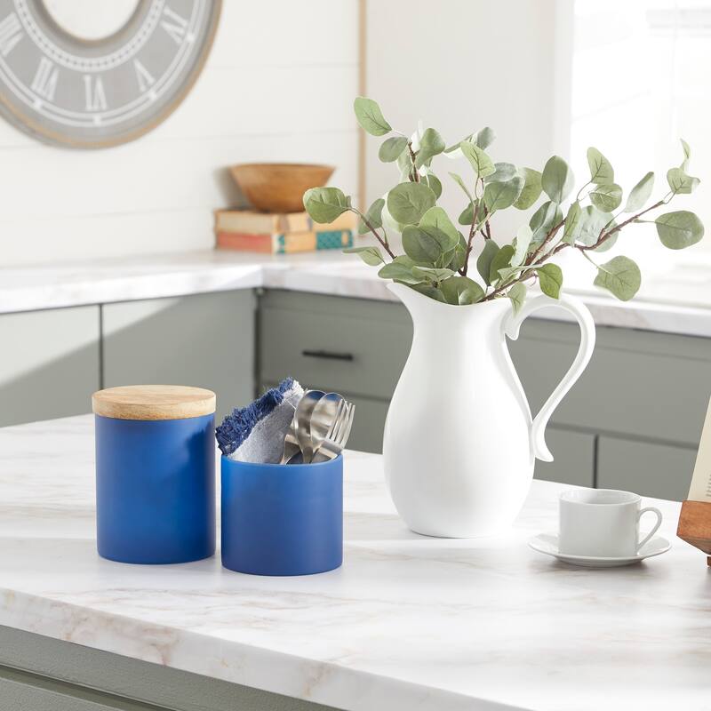 Multi Colored Wood Ombre Living Room Decorative Jars with Wood Lid (Set of 2) - S/2 5.25", 7"H