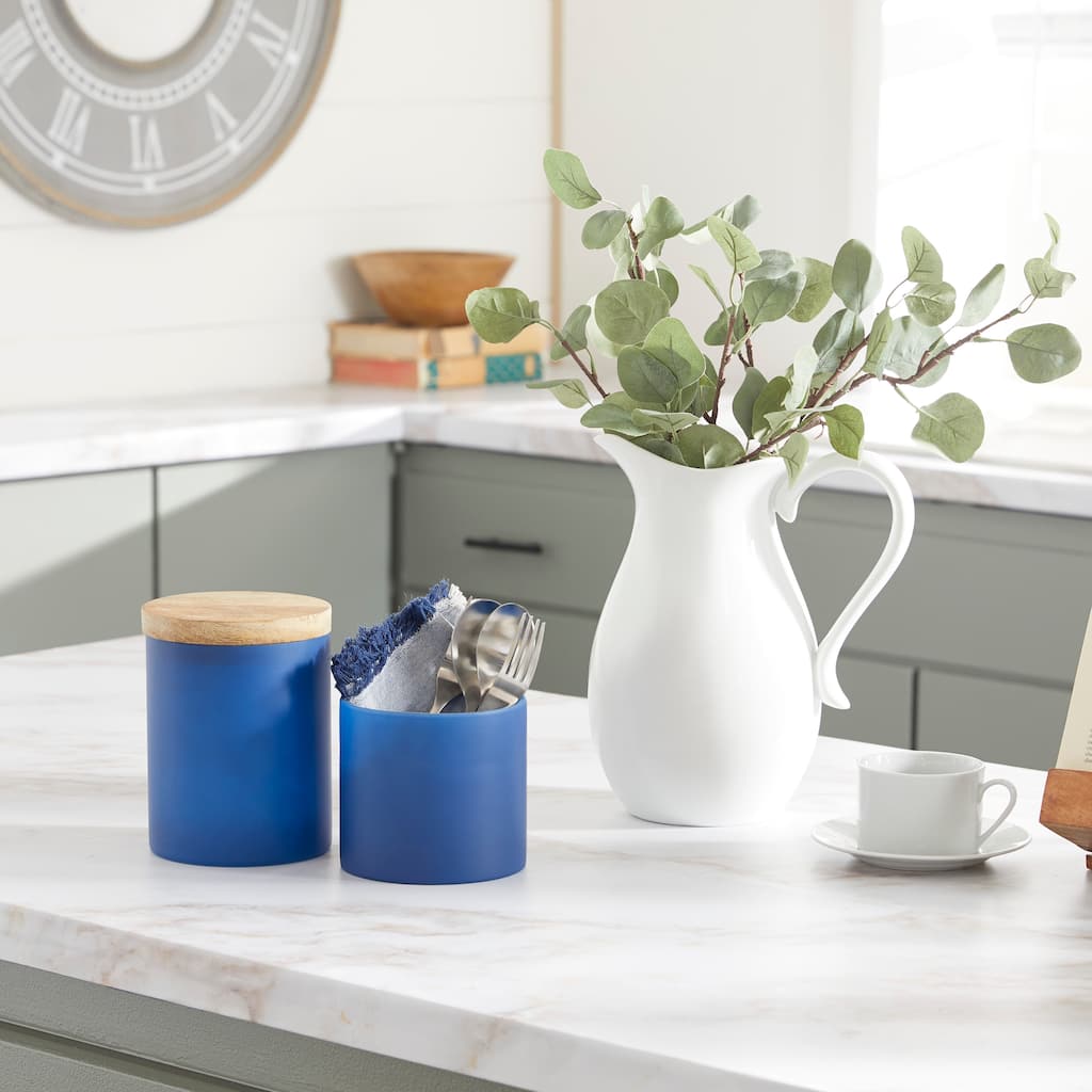 Multi Colored Wood Ombre Living Room Decorative Jars with Wood Lid (Set of 2) - S/2 5.25", 7"H