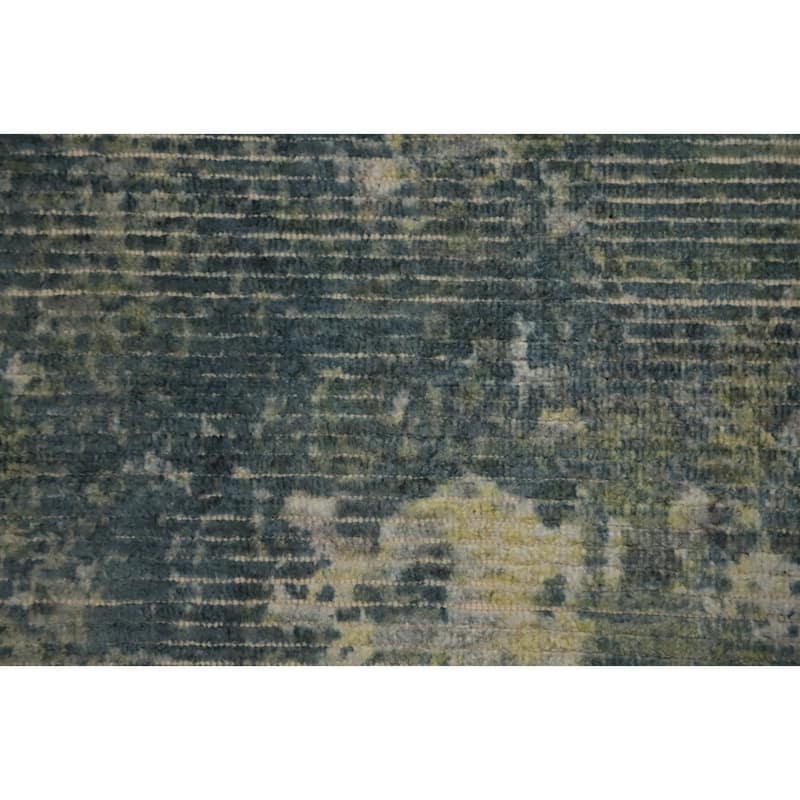Hand Knotted Oriental Viscose Silk Carpet Modern All-Over Green Abstract Area Rug - 7' 9'' X 5' 4''